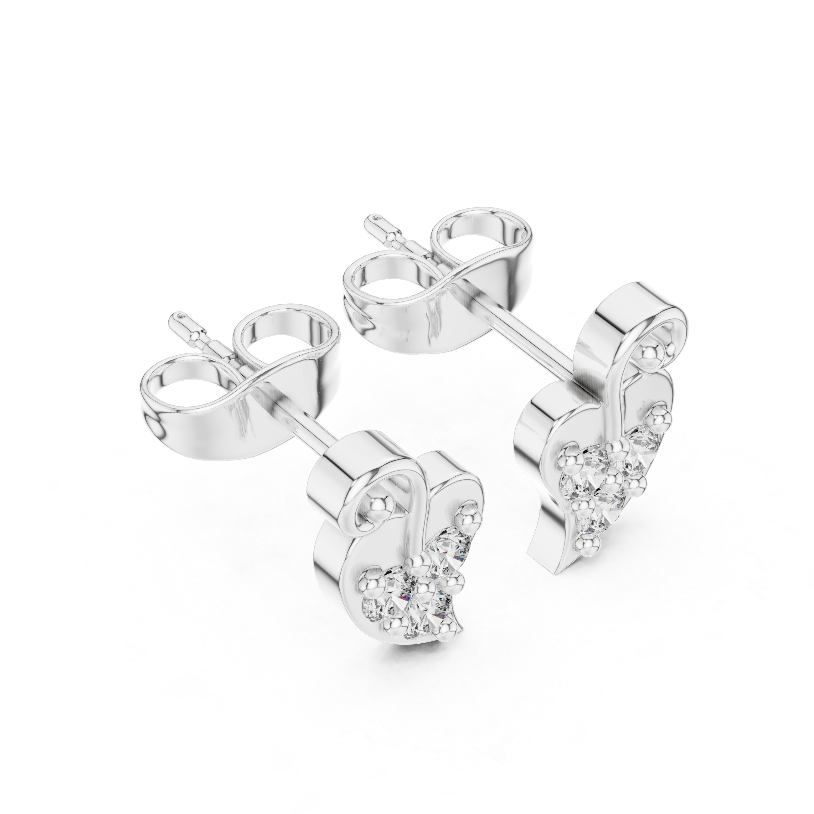Diamond heart swirl stud earrings in gold by Signora Jewels