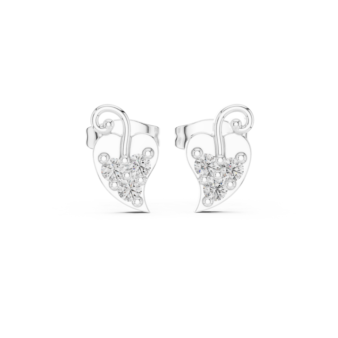 Diamond heart swirl stud earrings in gold by Signora Jewels