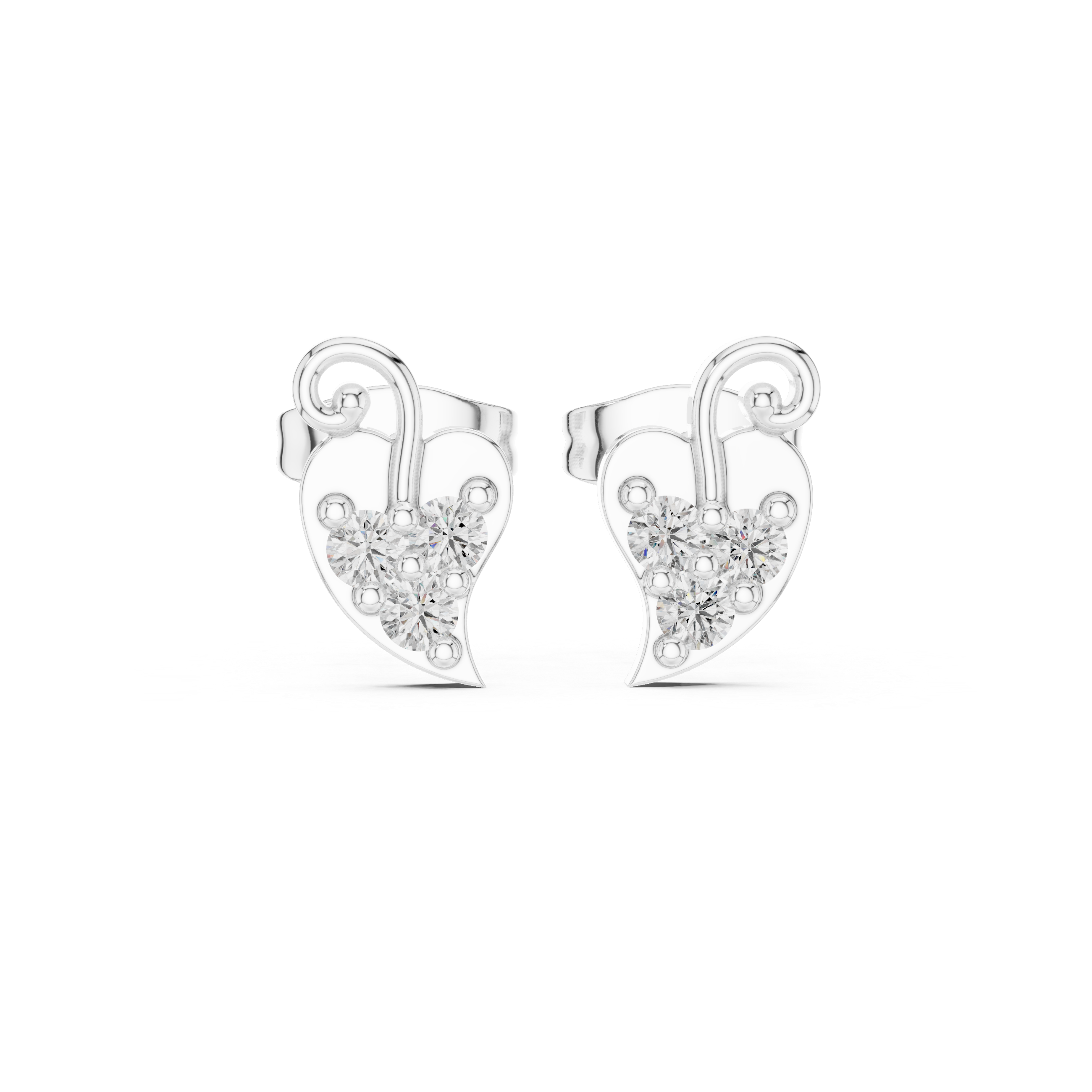 Diamond heart swirl stud earrings in gold by Signora Jewels