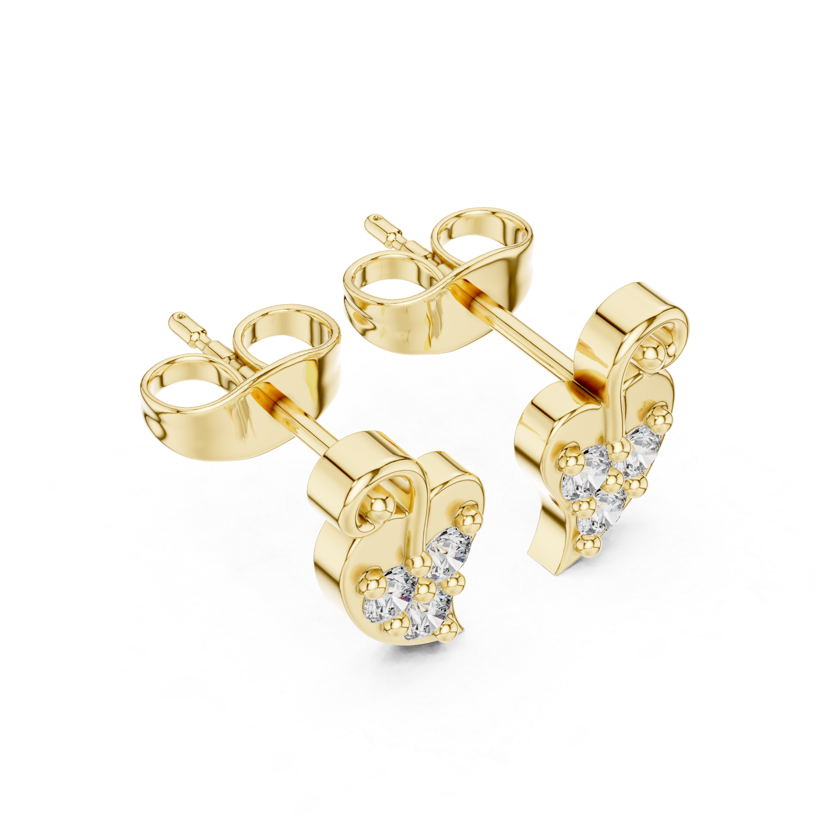 Diamond heart swirl stud earrings in gold by Signora Jewels