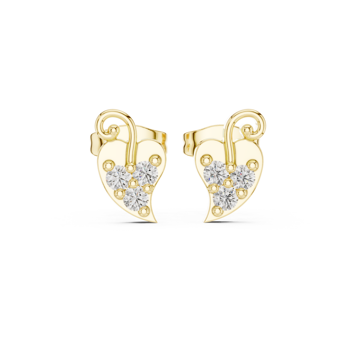 Diamond heart swirl stud earrings in gold by Signora Jewels