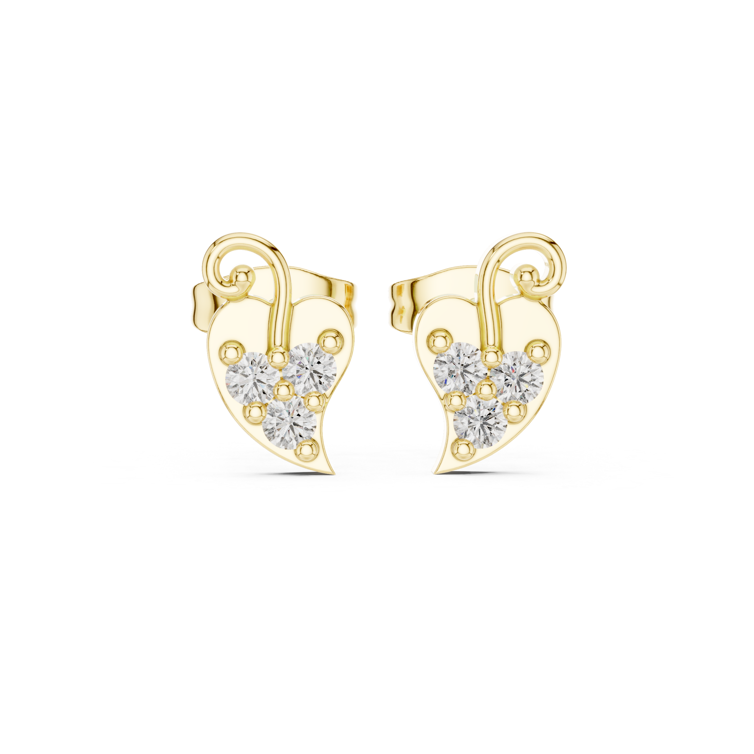 Diamond heart swirl stud earrings in gold by Signora Jewels