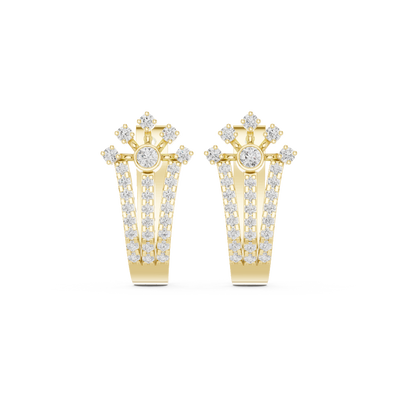 Front face of the yellow gold Celestial Radiance huggie earrings