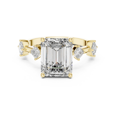 emerald lab grown diamond princess accent ring in yellow gold
