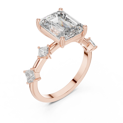 emerald lab grown diamond princess accent ring in rose gold
