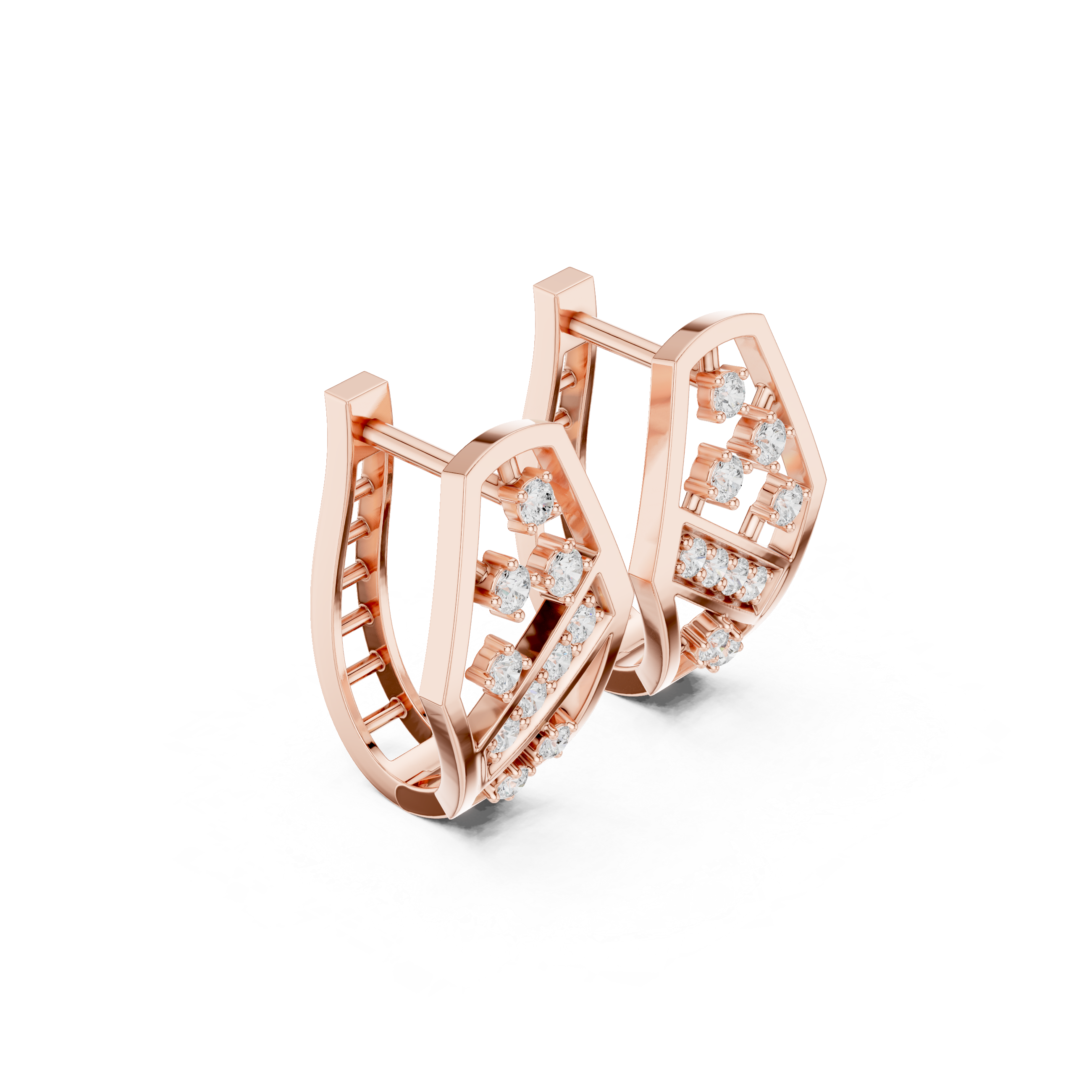 Geometric diamond openwork earrings in gold with lab grown diamonds by Signora Jewels