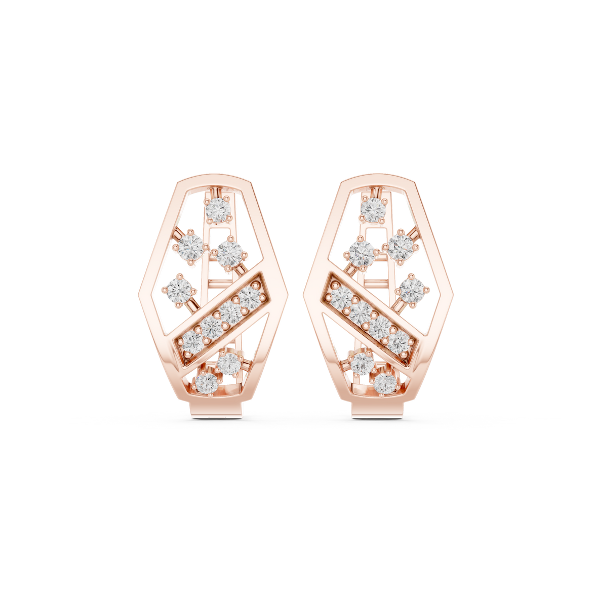 Geometric diamond openwork earrings in gold with lab grown diamonds by Signora Jewels