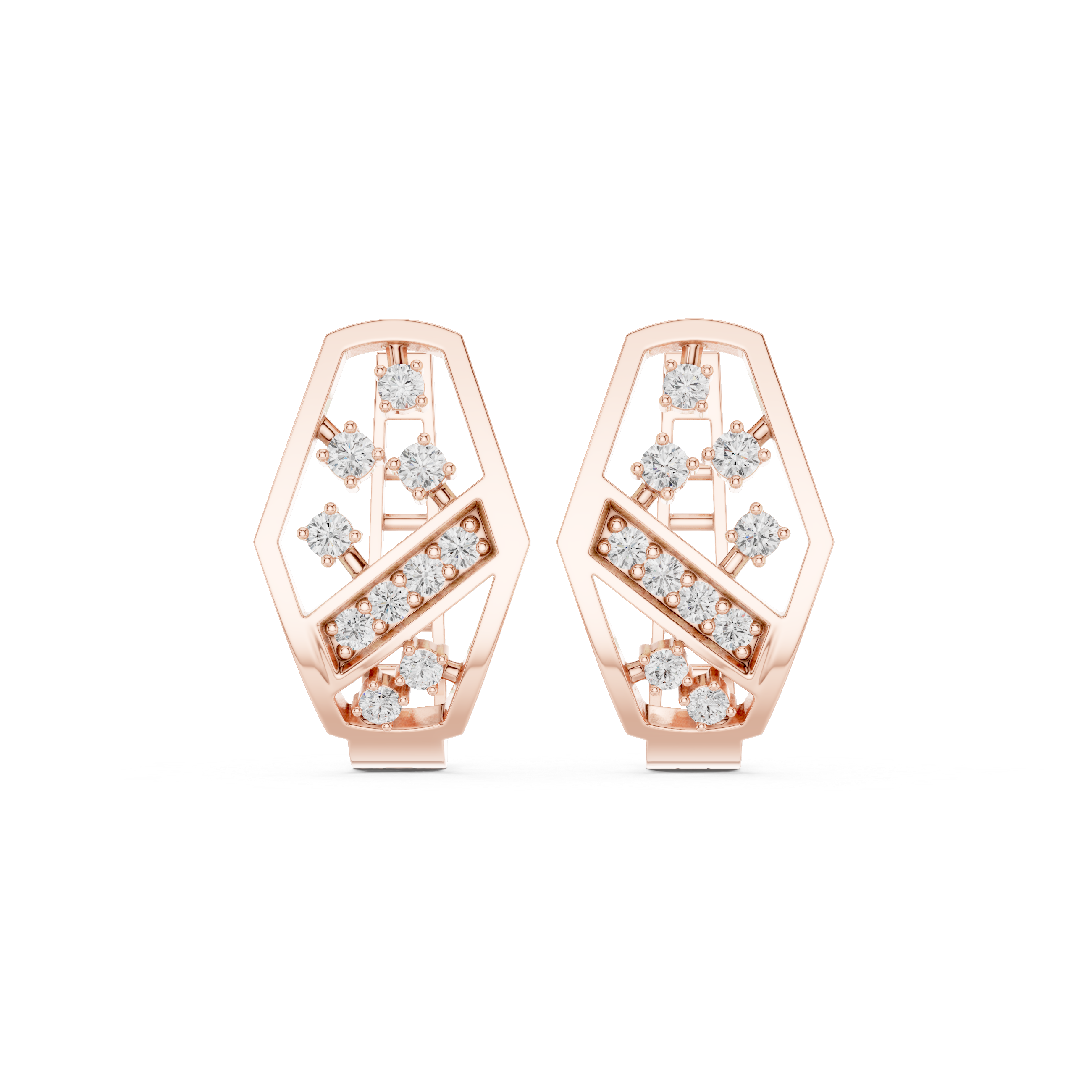 Geometric diamond openwork earrings in gold with lab grown diamonds by Signora Jewels