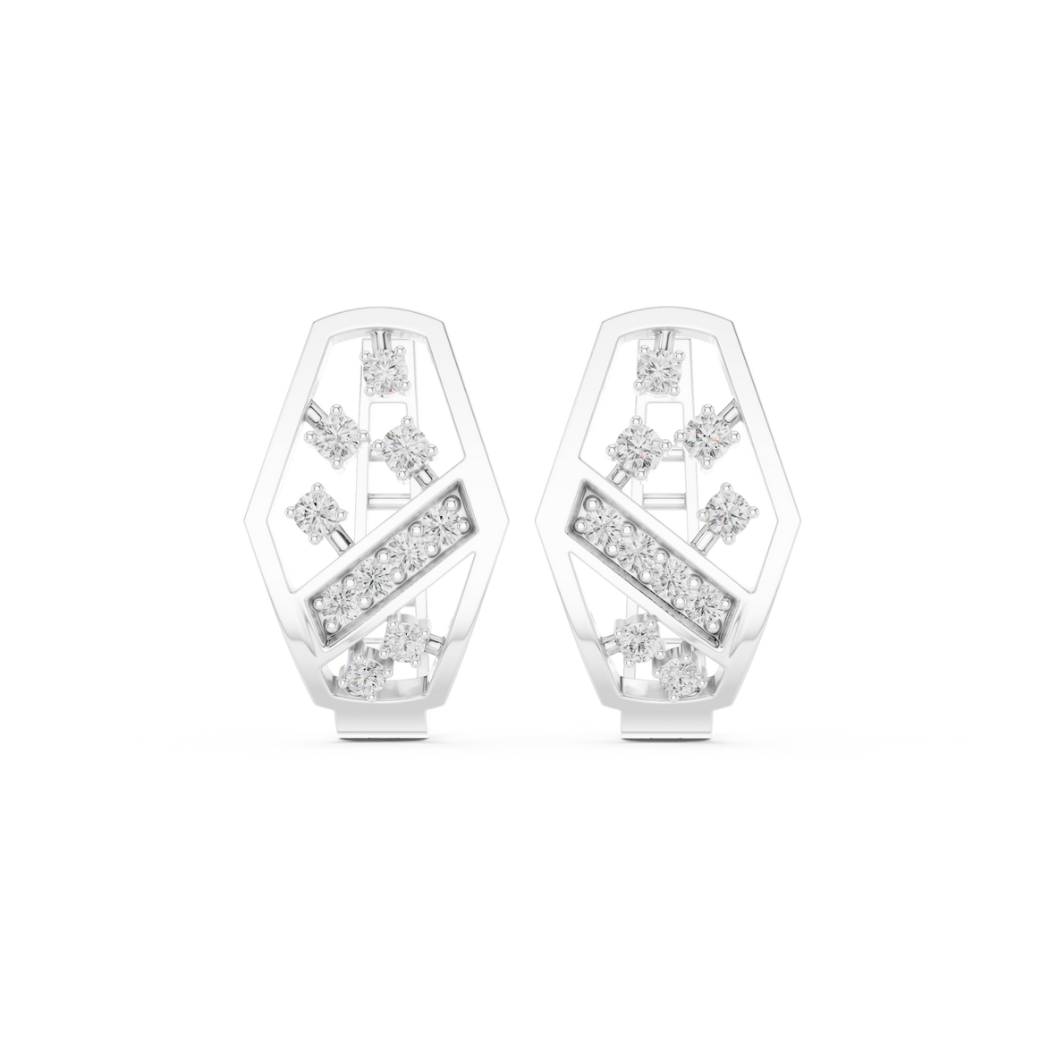 Geometric diamond openwork earrings in gold with lab grown diamonds by Signora Jewels