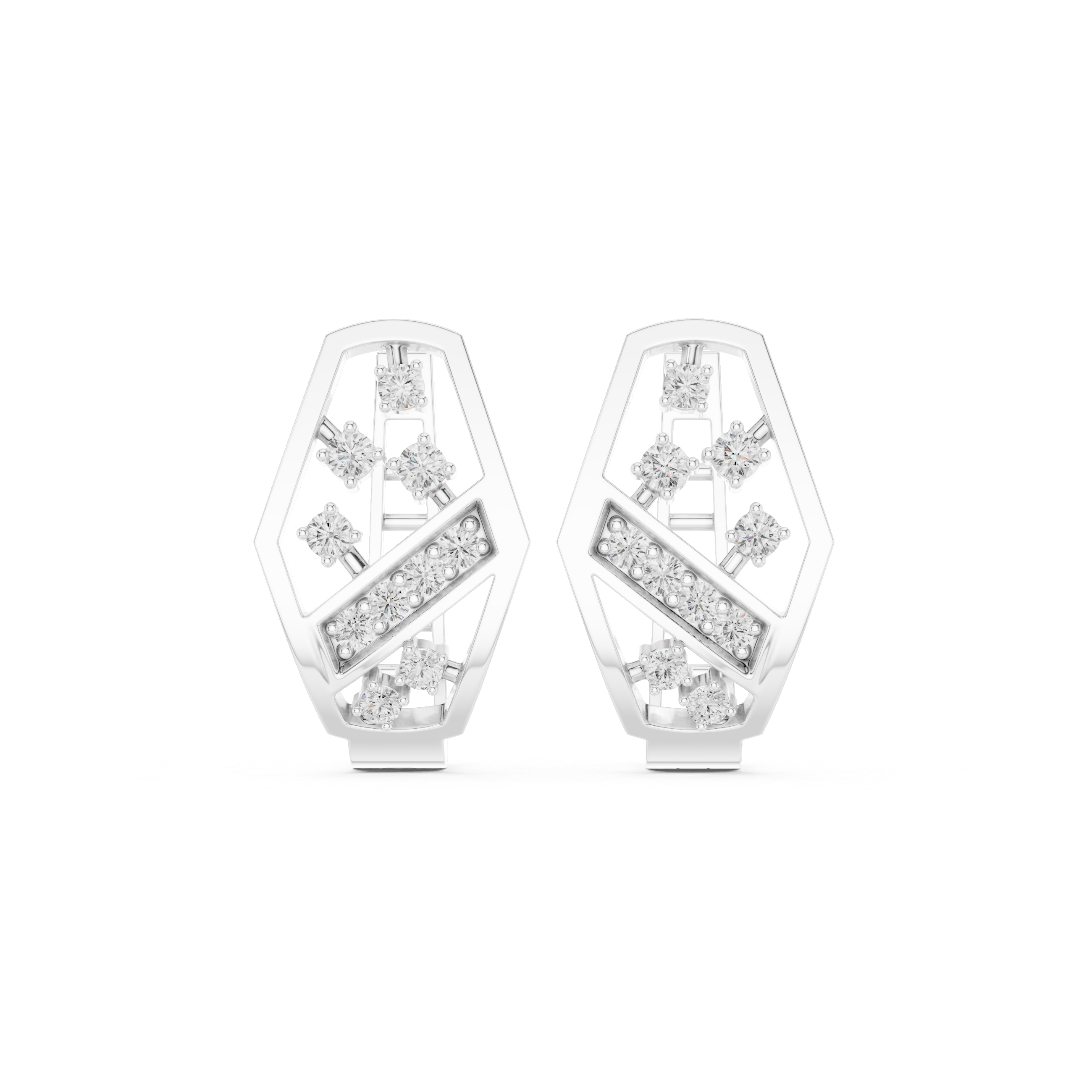 Geometric diamond openwork earrings in gold with lab grown diamonds by Signora Jewels