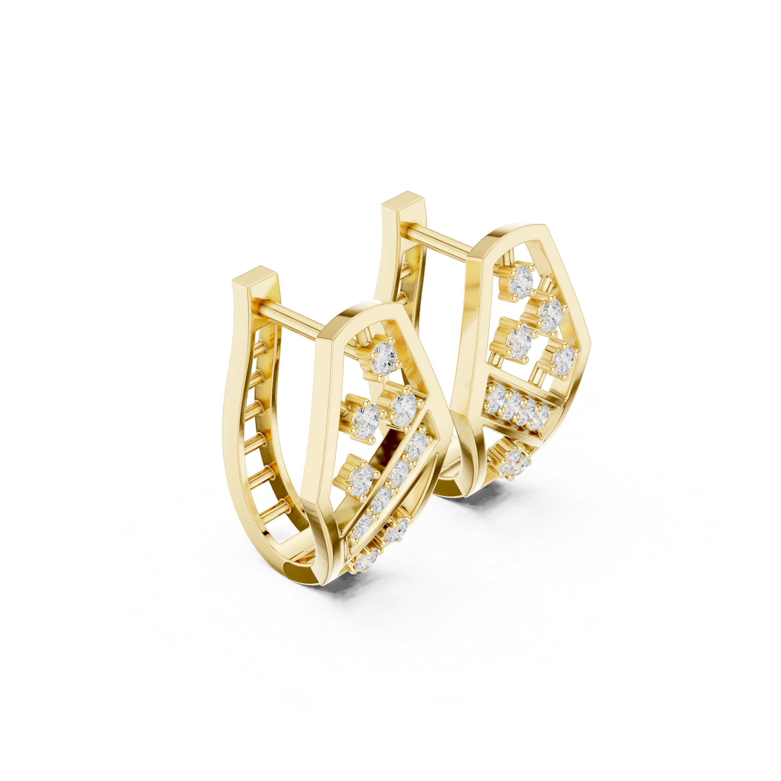 Geometric diamond openwork earrings in gold with lab grown diamonds by Signora Jewels
