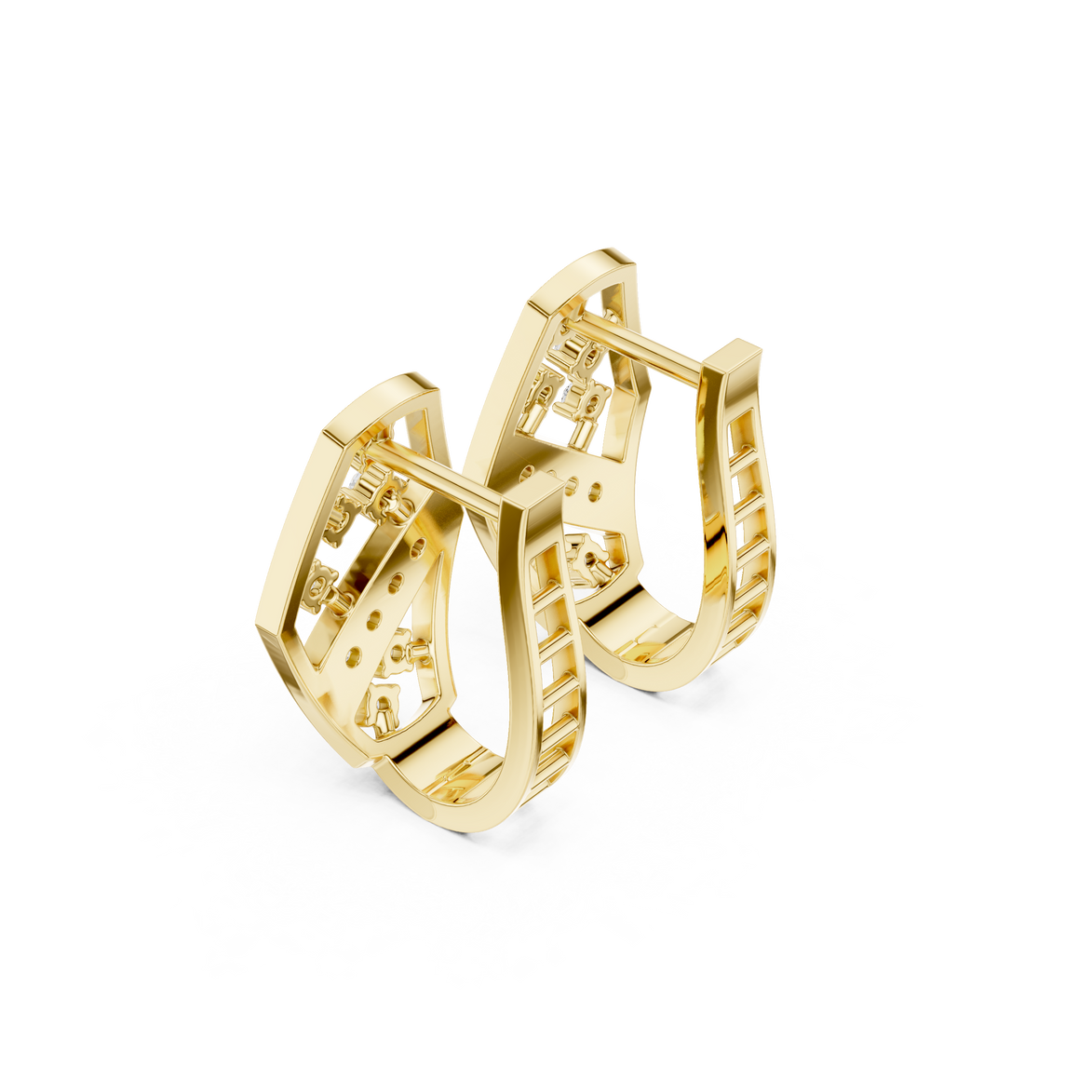 Geometric diamond openwork earrings in gold with lab grown diamonds by Signora Jewels