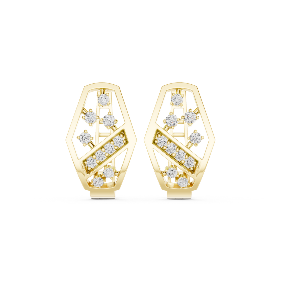 Geometric diamond openwork earrings in gold with lab grown diamonds by Signora Jewels