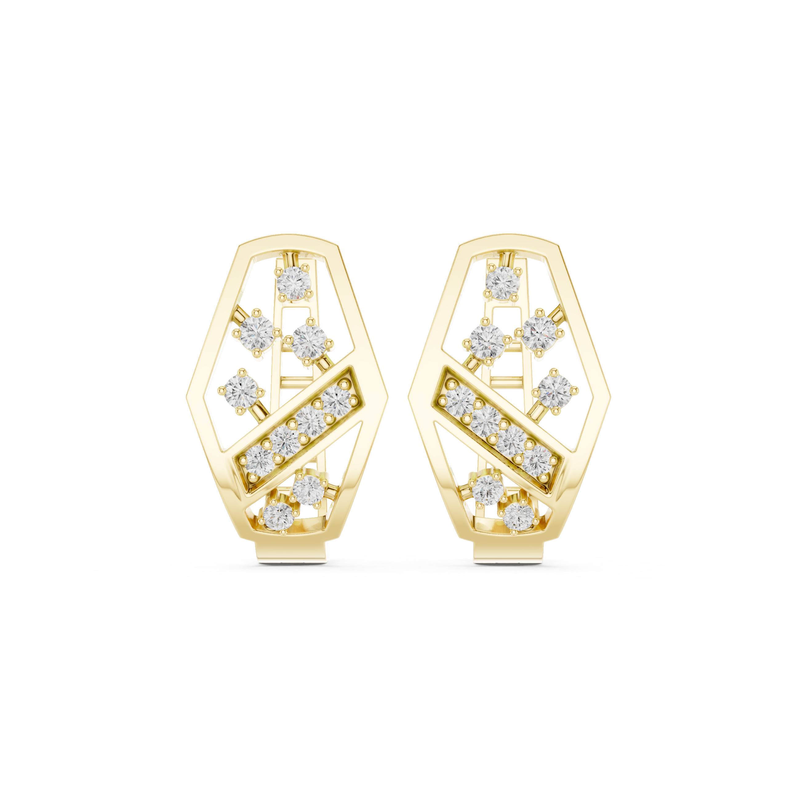 Geometric diamond openwork earrings in gold with lab grown diamonds by Signora Jewels