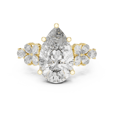 pear lab grown diamond floral cluster ring in yellow gold

