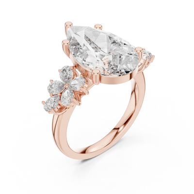 pear lab grown diamond floral cluster ring in rose gold
