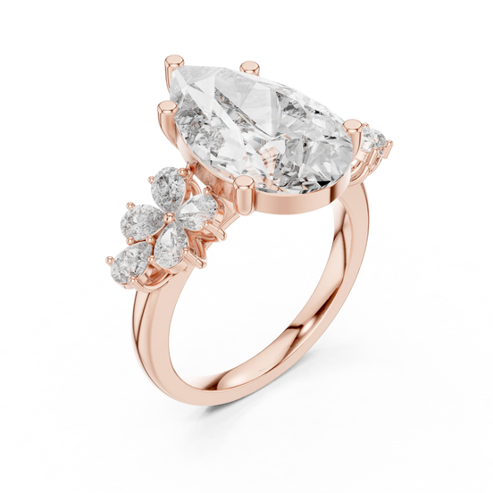pear lab grown diamond floral cluster ring in rose gold
