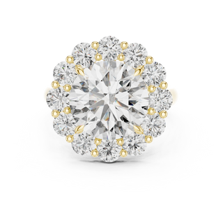 round lab grown diamond scalloped halo ring in yellow gold
