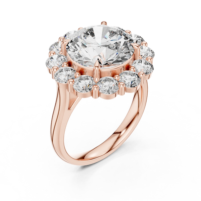 round lab grown diamond scalloped halo ring in rose gold
