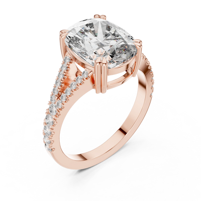 cushion lab grown diamond split-shank ring in rose gold
