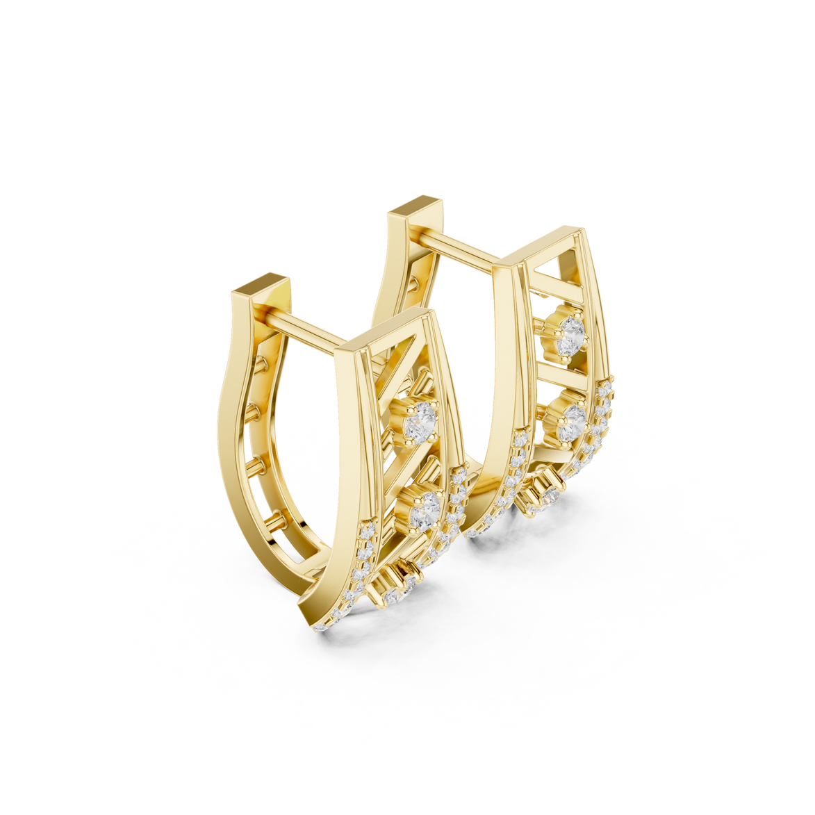 Diamond geometric openwork earrings in gold by Signora Jewels