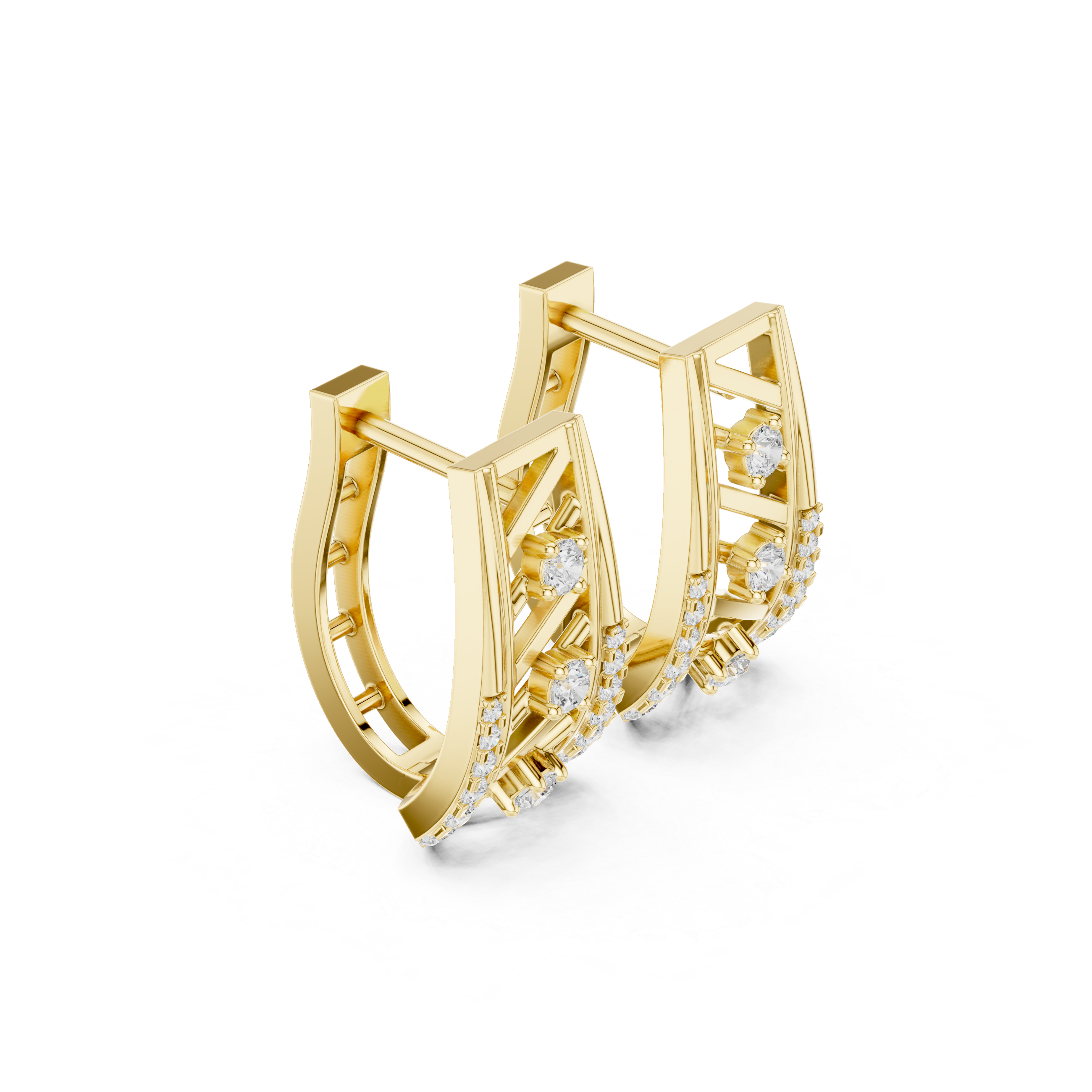 Diamond geometric openwork earrings in gold by Signora Jewels