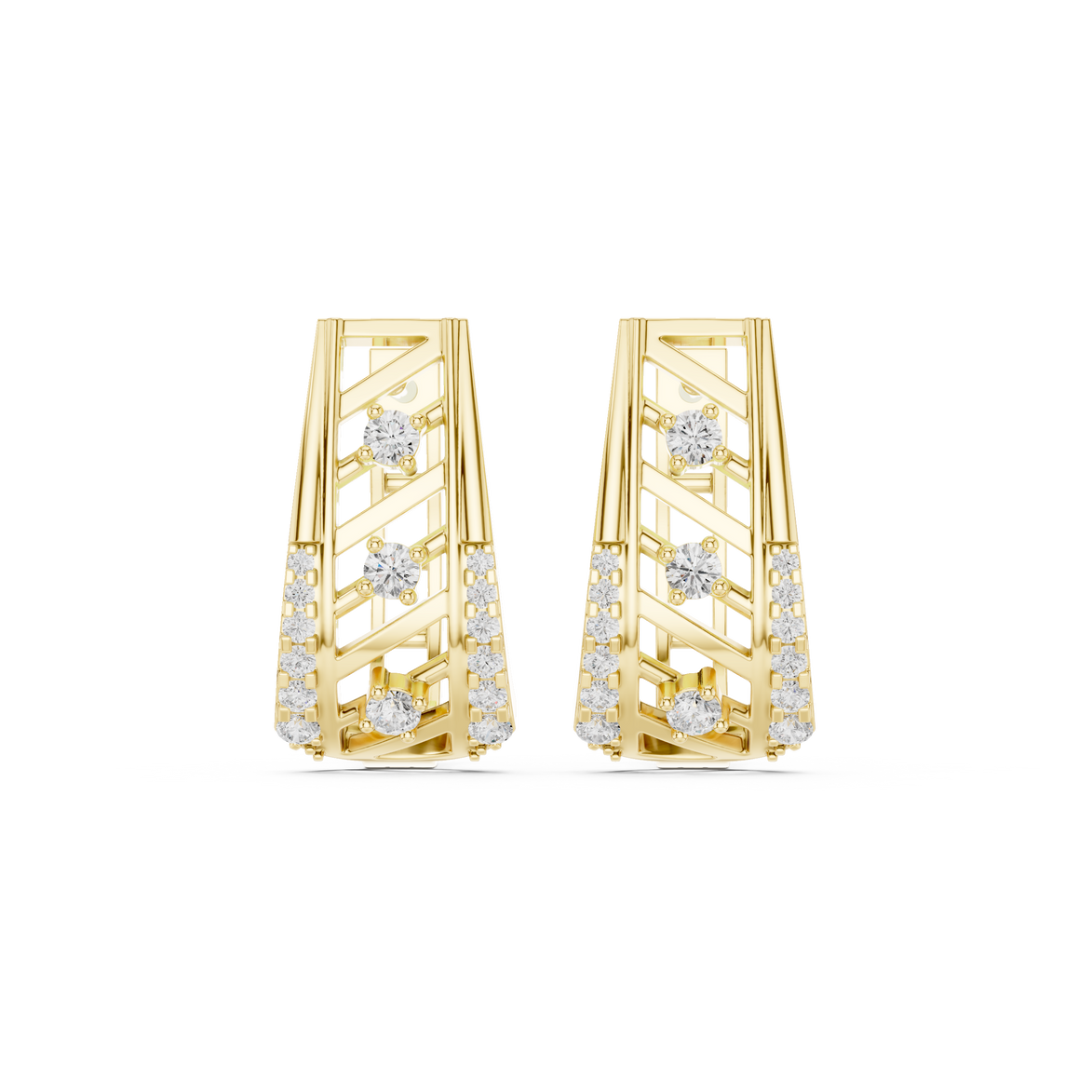 Diamond geometric openwork earrings in gold by Signora Jewels