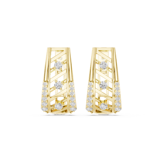 Front face of the yellow gold Modern Lattice huggie earrings