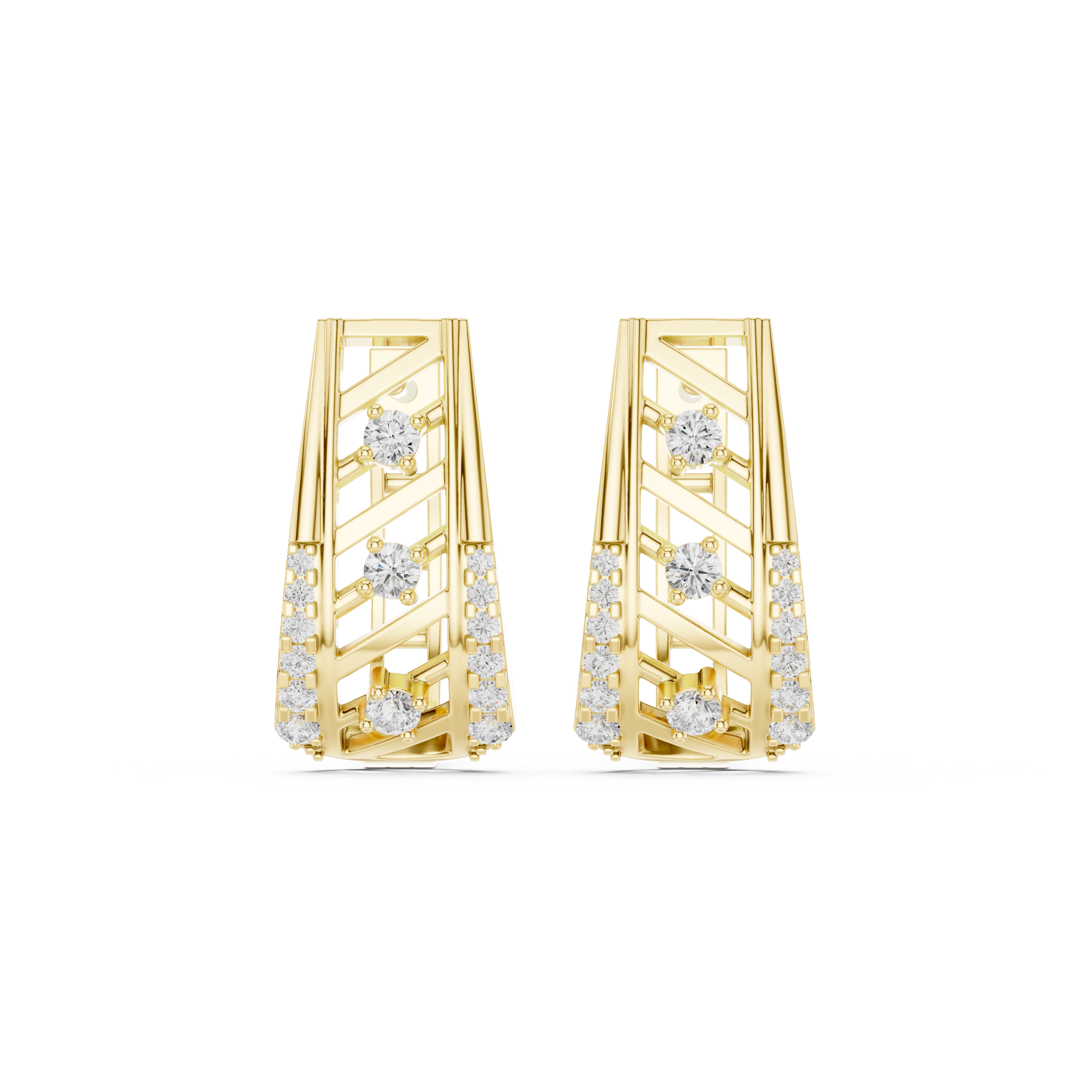 Diamond geometric openwork earrings in gold by Signora Jewels