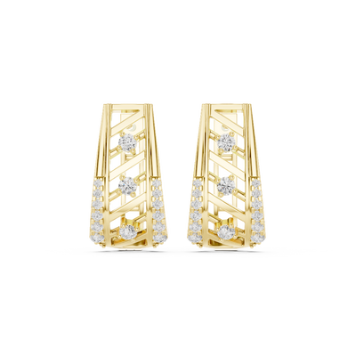 Front face of the yellow gold Modern Lattice huggie earrings