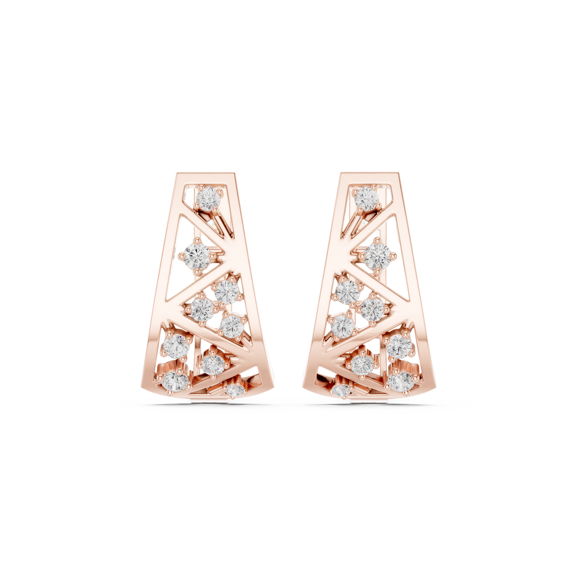 Diamond geometric openwork earrings in gold by Signora Jewels