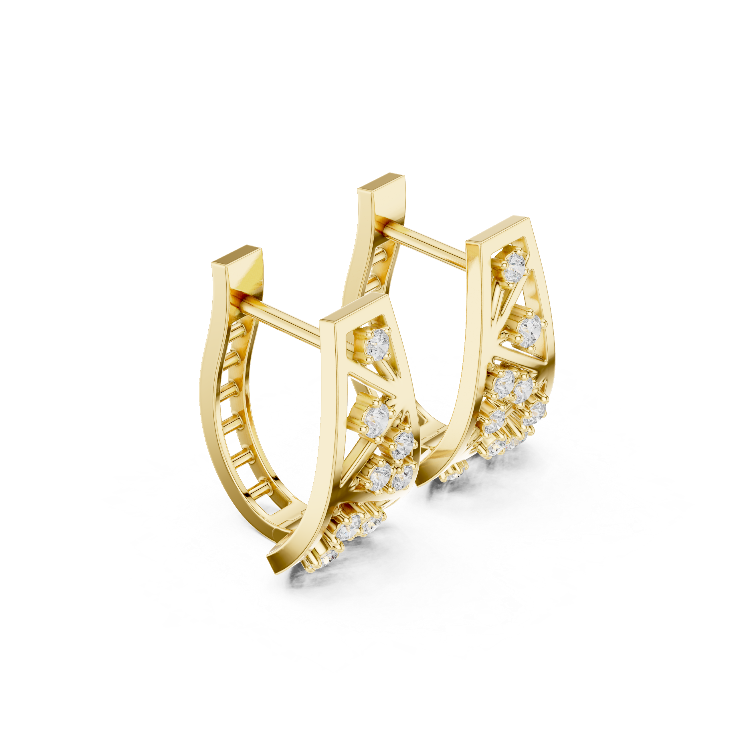 Diamond geometric openwork earrings in gold by Signora Jewels