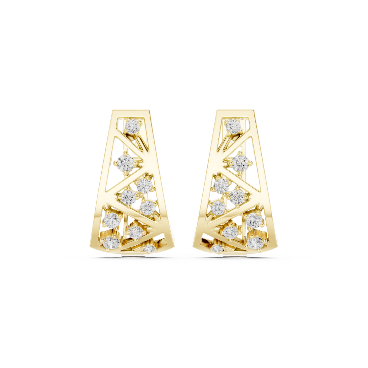 Diamond geometric openwork earrings in gold by Signora Jewels