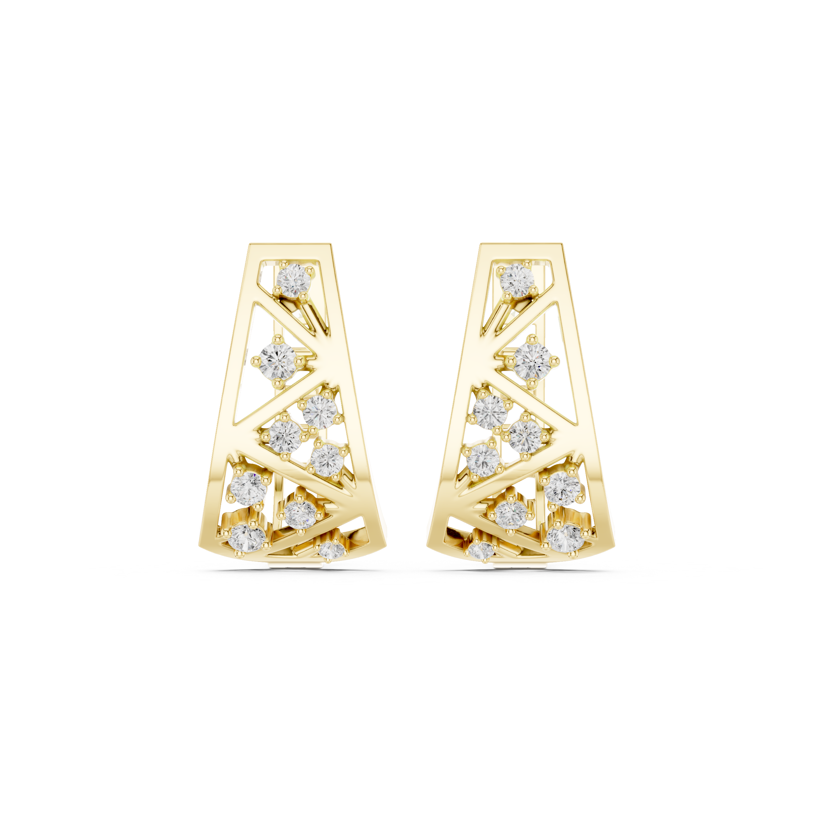 Diamond geometric openwork earrings in gold by Signora Jewels