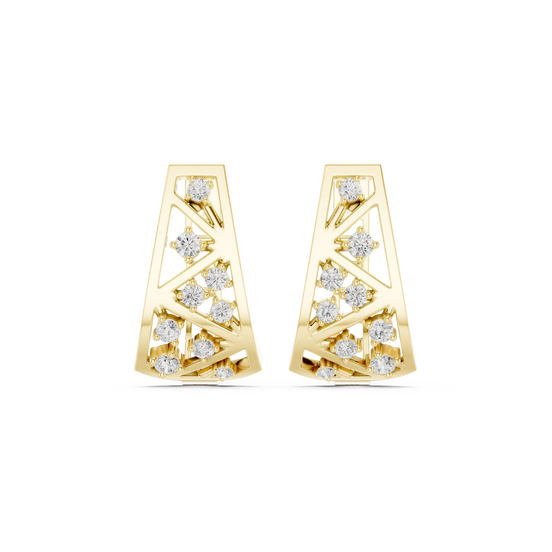 Front face of the yellow gold Urban Spark huggie earrings