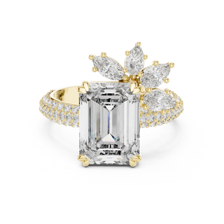 emerald lab grown diamond pear marquise ring in yellow gold