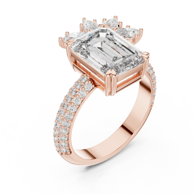 emerald lab grown diamond pear marquise ring in rose gold