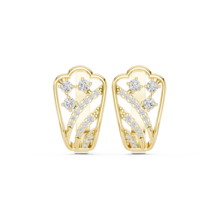 Front face of the yellow gold Heartline Spark huggie earrings