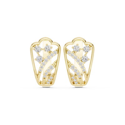 Front face of the yellow gold Heartline Spark huggie earrings