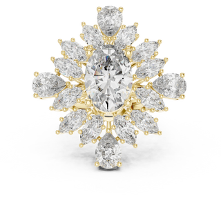oval pear and marquise diamond ring in yellow gold