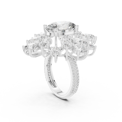 oval pear and marquise diamond ring in white gold