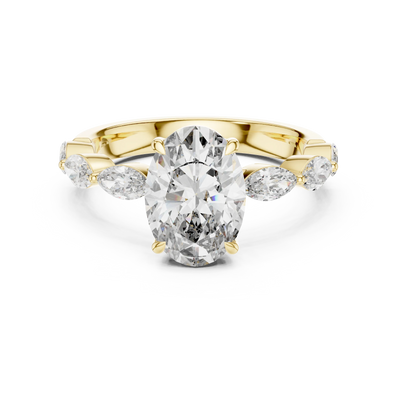 oval and marquise diamond engagement ring in yellow gold