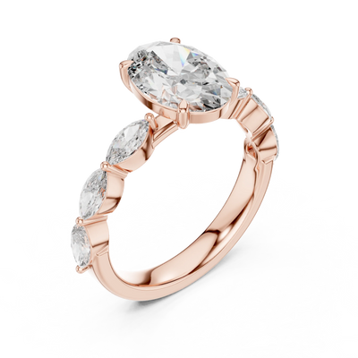 oval and marquise diamond engagement ring in rose gold