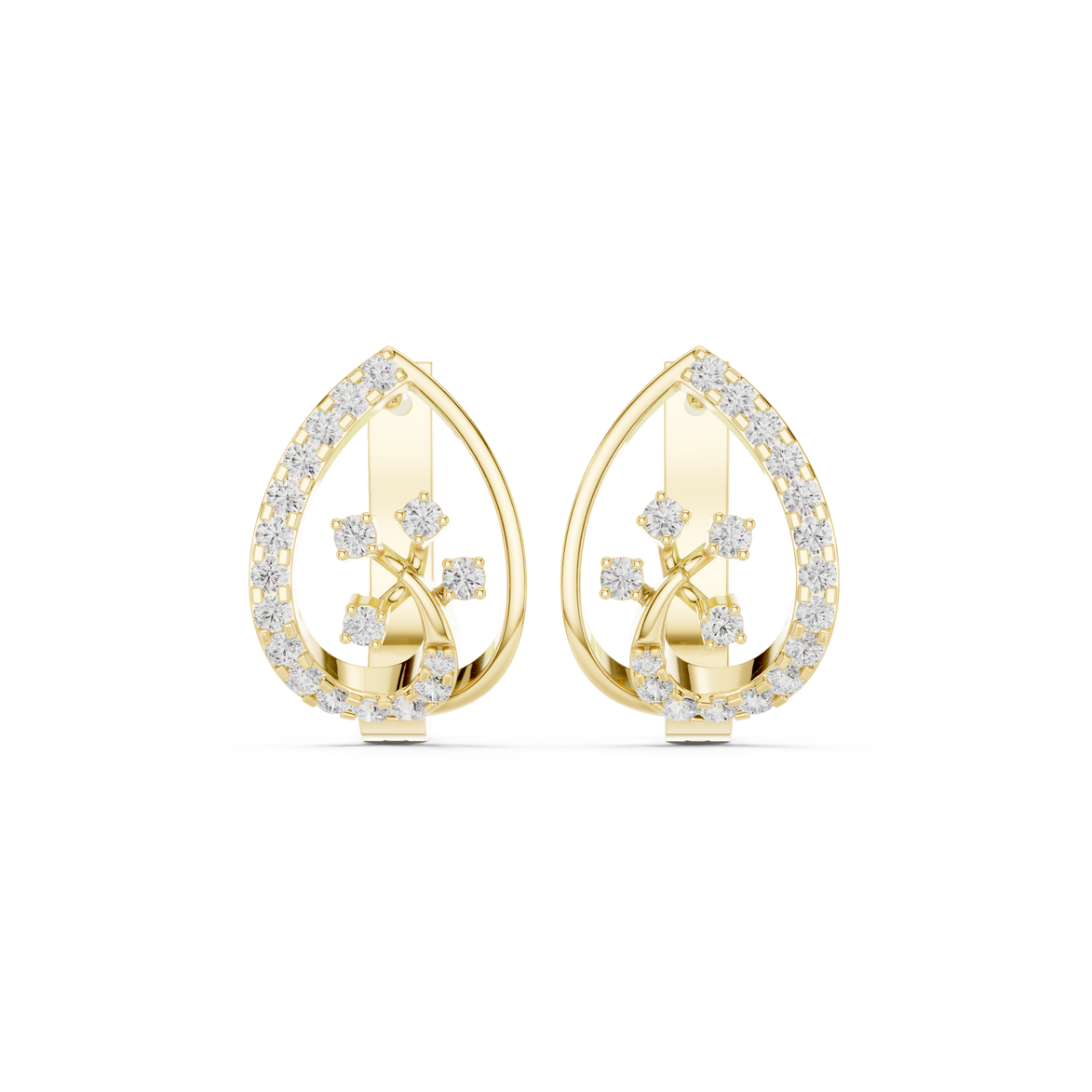 Diamond teardrop floral earrings in gold by Signora Jewels