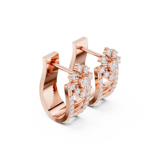Side profile of the rose gold Royal Fleur diamond hoops