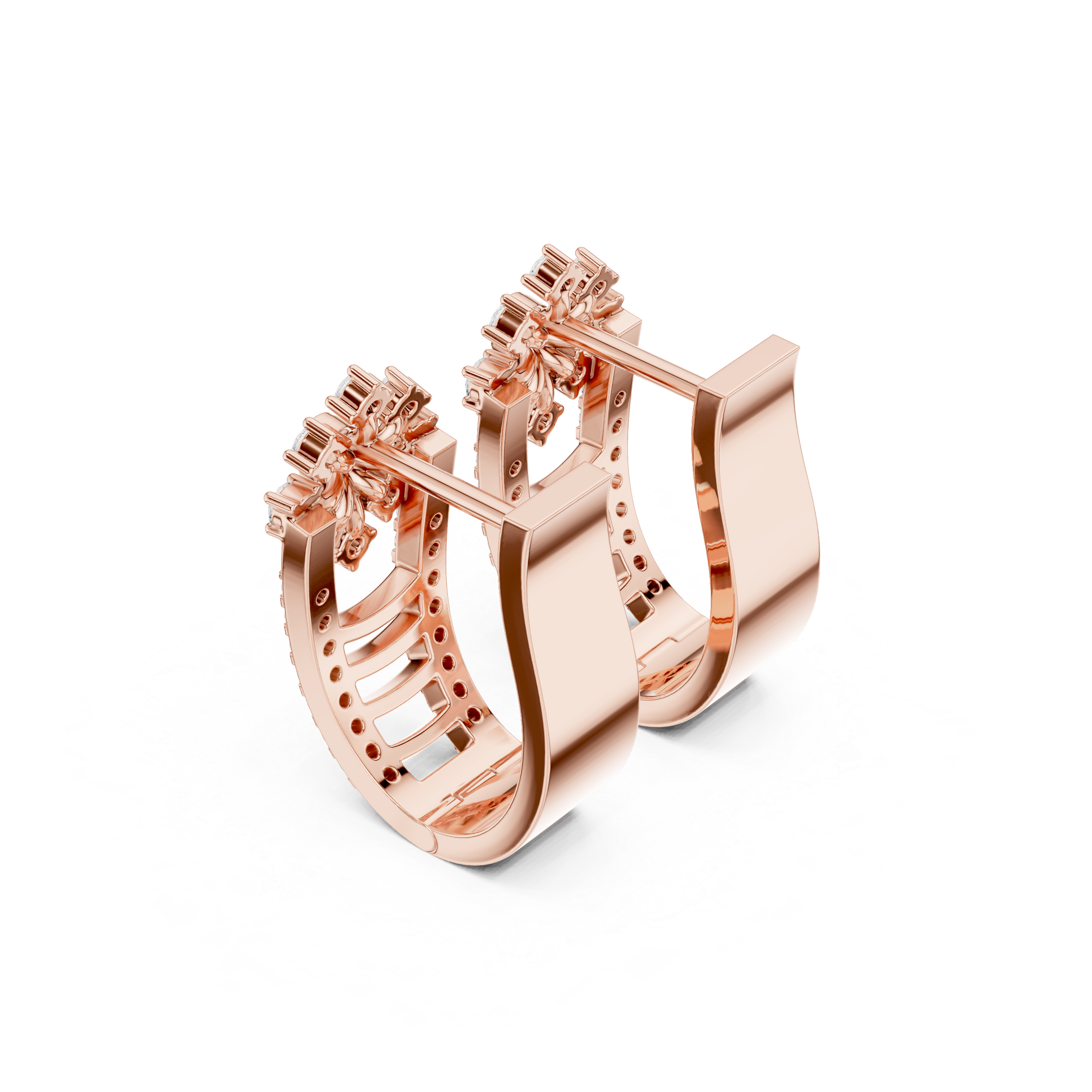 Diamond floral geometric earrings in gold by Signora Jewels