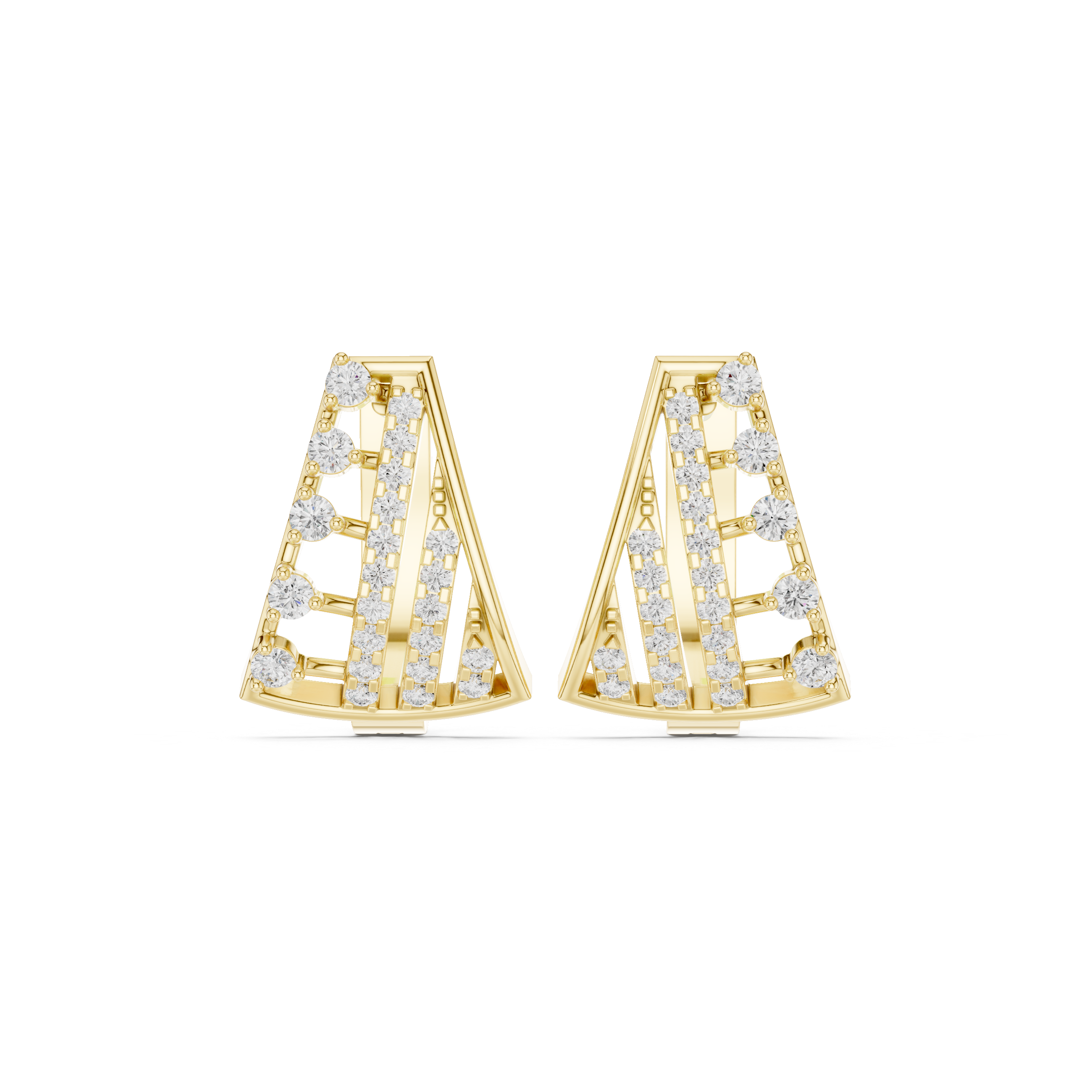Diamond geometric statement earrings in gold by Signora Jewels