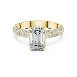 Emerald lab grown diamond triple-row ring in yellow gold