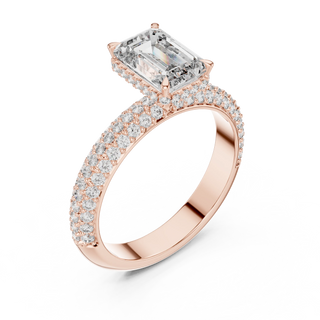 Emerald lab grown diamond triple-row ring in rose gold