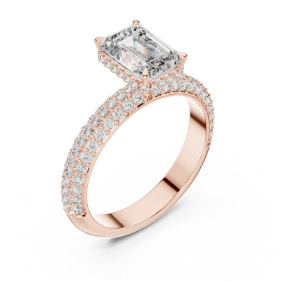 Emerald lab grown diamond triple-row ring in rose gold